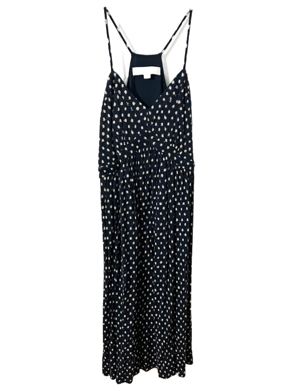 LOFT Petites Navy Blue Abstract Polka Dot Dress XSP Flowy Rayon Empire Waist